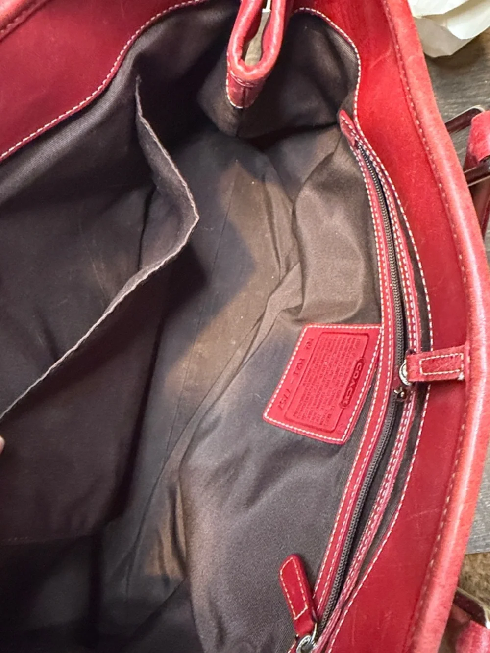 Coach Red Leather Tote with Signature Hangtag